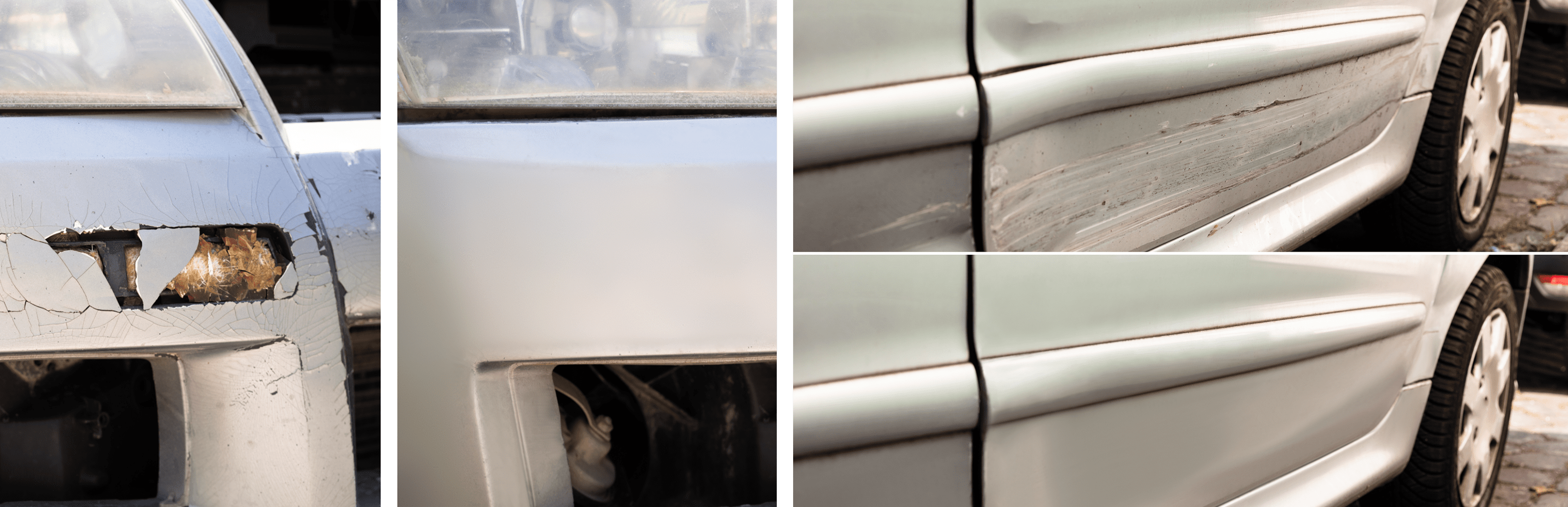 Close-up of car scratches and dents